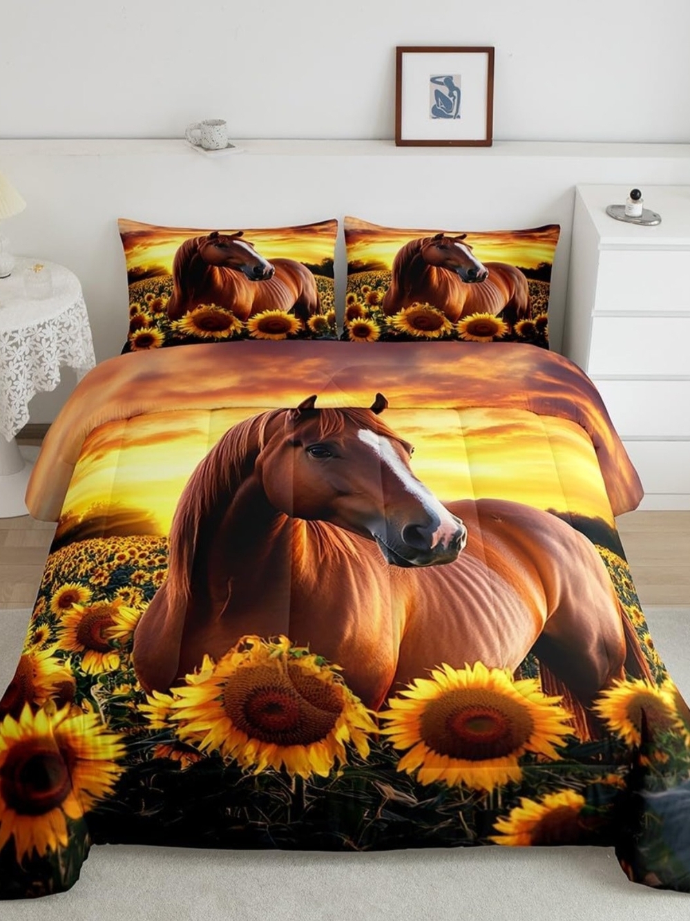 Rustic Horse & Sunflower Themed Comforter Set - (3 Pieces) Full Size